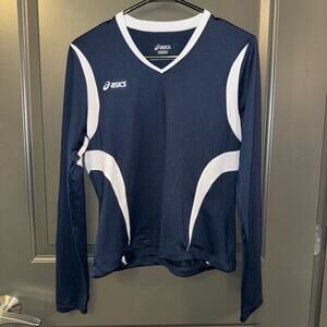 Asics Girls Junior Mintonette Long Sleeve Tee Size Medium Navy/White Volleyball